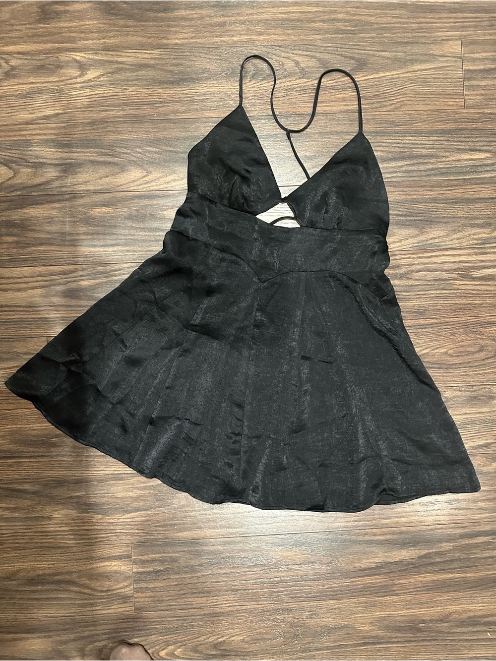 Free People Black Spaghetti Strap Good Catch Mini Slip Dress Medium Goth LBD NWT